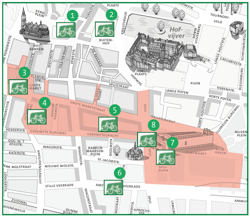 Kaartje stallingen fietsparkeergebied